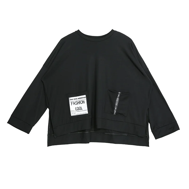 Женская футболка LANMREM черная/белая большого размера с o образным вырезом