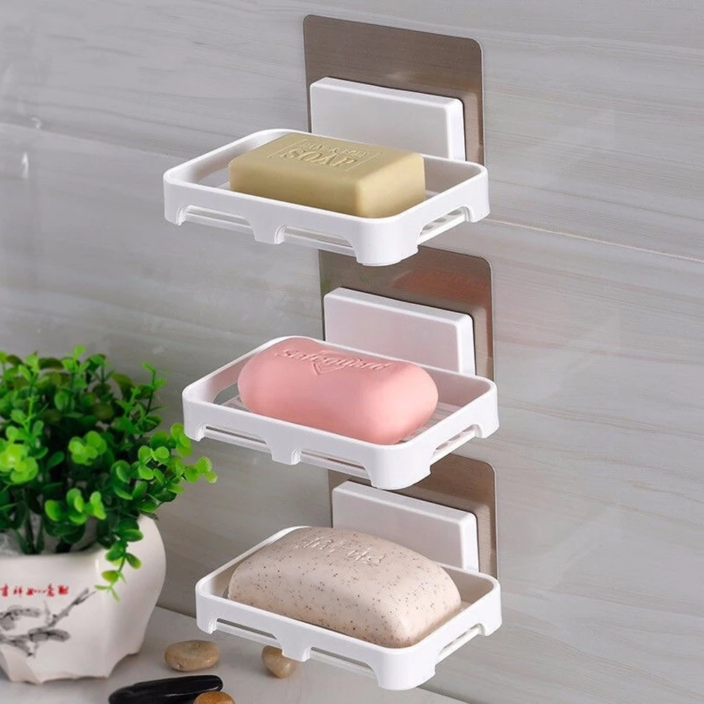 

1pc Creative Soap Dishes Drain Suction Cup Soap Box Wall-mounted Multifunctional Storage Shelf with Hook Bathroom Accessories