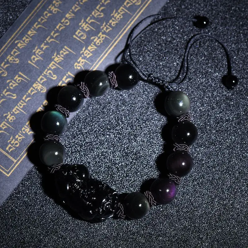 Натуральный Радуга обсидиановый глаз PiXiu браслет ручной работы Braide Brave войска