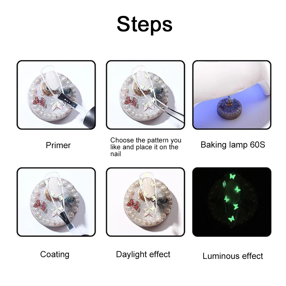 

6Pcs Acrylic Paillette DIY Nail Art Manicure Decoration Luminous Nail stickers Fluorescent Nails Art Sequin Glow in Dark Flakes