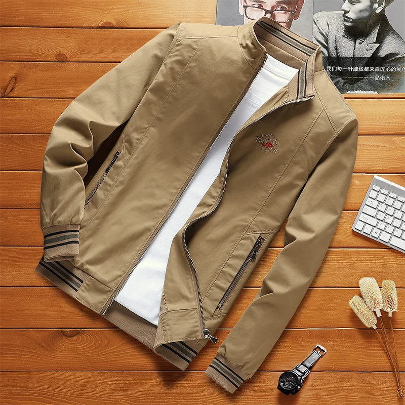 

men's jacket spring and autumn 2021 coat Korean casual men's cotton jacket middle-aged stand collar loose style