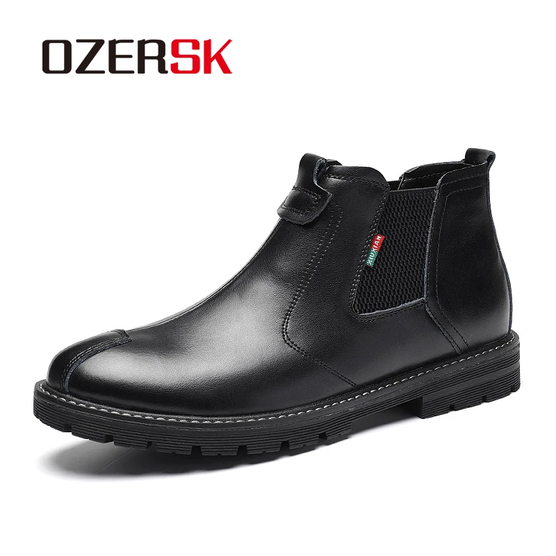 

OZERSK Winter Shoes Men Chelsea Boots Plush Fur Mens Boots Leather Footwear High Quality Sapato Masculino Big Size 38-48