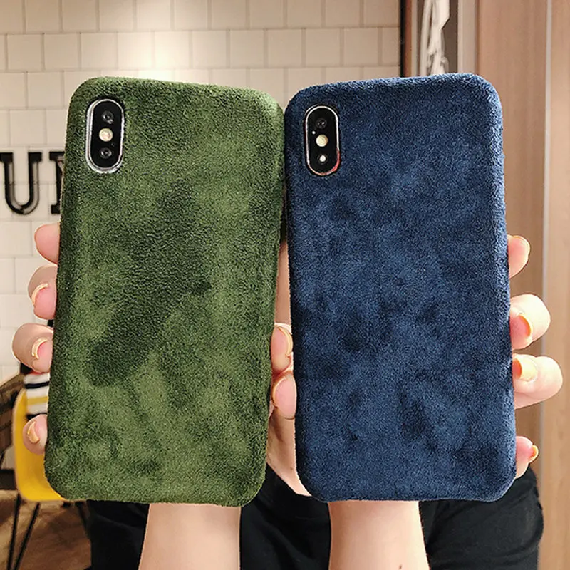 Lovebay тканевый плюшевый чехол с текстурой для iPhone 11 Pro X XR XS Max 7 8 Plus XS теплые меховые фланелевые чехлы для телефонов однотонные мягкие из ПУ для задней крышки