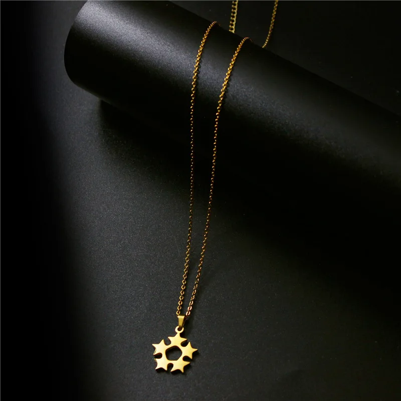 

Stainless Steel Small Five Link Stars moon Geometric Pendant Chain Necklaces for Women Bridal Wedding Party gift Jewelry