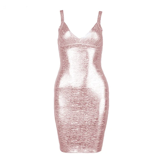Amily. c новое летнее женское облегающее Бандажное платье Vestidos Золотое розовое золото и серебро с v-образным вырезом тонкое модное женское платье - Цвет: Rose gold