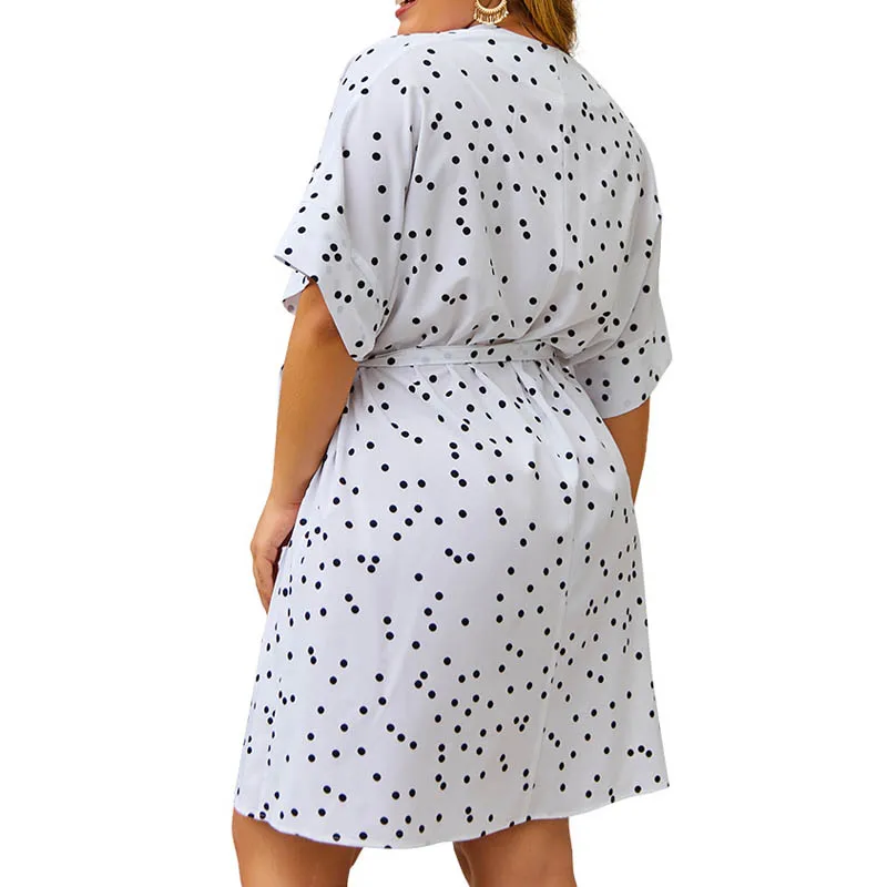 Размера плюс женская летняя обувь в горошек сексуальное платье с v-образным