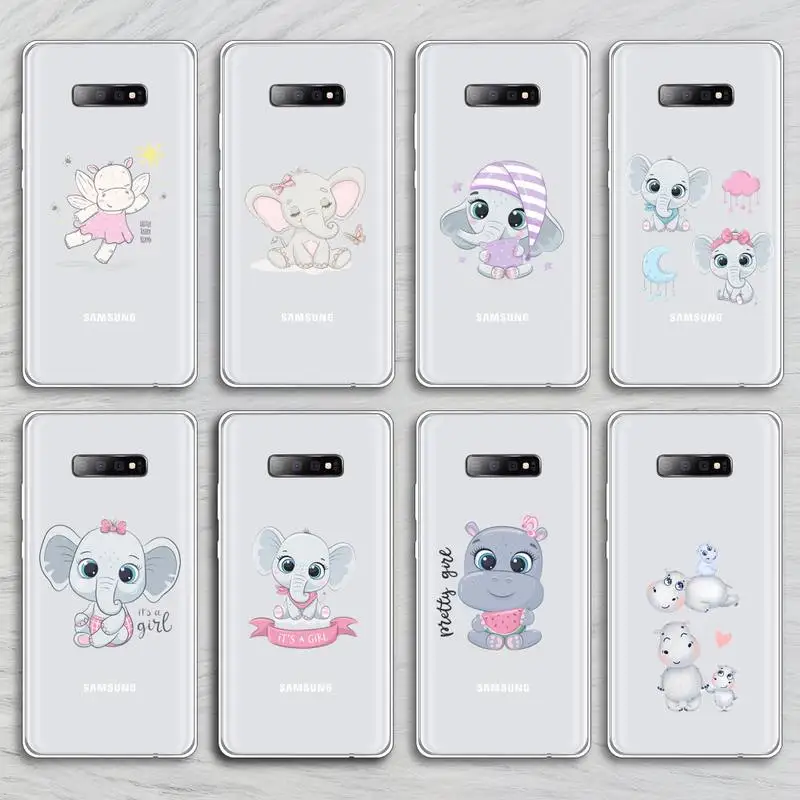 

hippo cartoon Elephant Phone Case Transparent For Samsung Galaxy A S 8 9 10 12 20 21 40 50 52 51 70 71 2019 fe 5g ultra plus