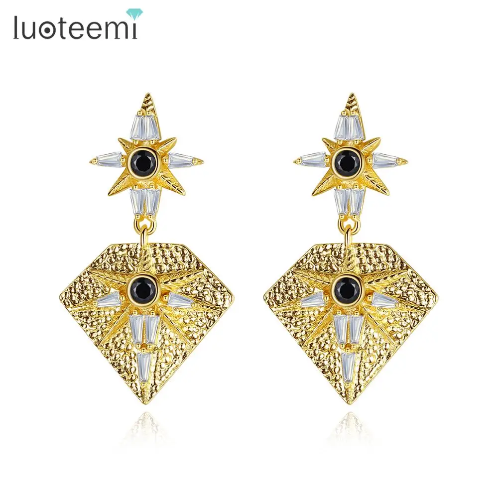 

LUOTEEMI Statement Drop Earrings CZ Stone Pentagon-Shaped Fashion Earring Jewelry for Women Party Christmas Brincos Da Moda Gift
