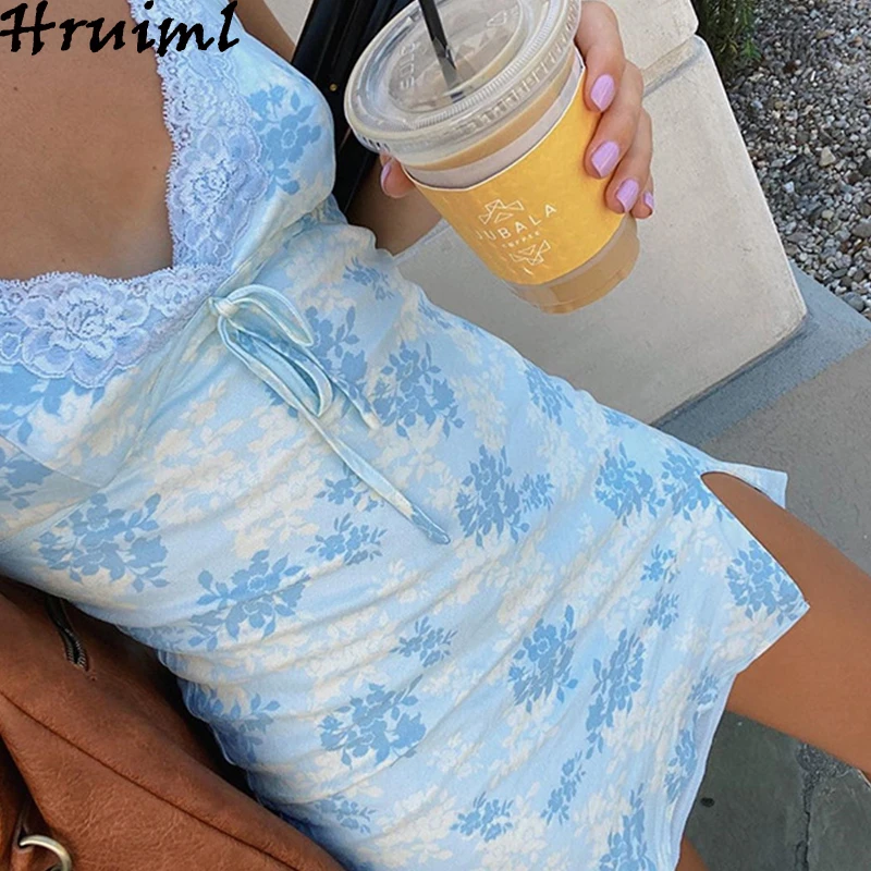 

Sexy Dress Women Bodycon Spaghetti Strap Backless V Neck Split Slim Ladies Mini Dress Summer Floral Print Female Beach Sundress