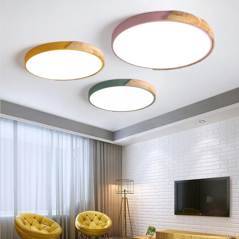 Lámpara de techo Led moderna de estilo nórdico para sala de estar, luces de dormitorio ultrafinas redondas y coloridas, iluminación regulable con aplicación