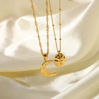 minar fashion 2 designs gold color metal irregular moon oval pendant necklace for women girls thin chain necklace accessories