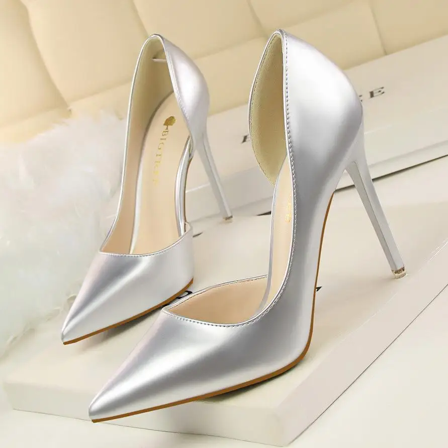 

Shoes Woman Heels Pumps Fashion Stiletto High Heel Leather Shoes Pointed Hollow Single Shoes Party Banquet Shoes