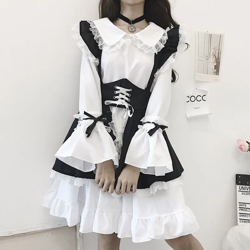 

New Black and white gothic style maid costume Lolita dress cute Japanese costume Westidos de fiesta de noc party dress vestidos