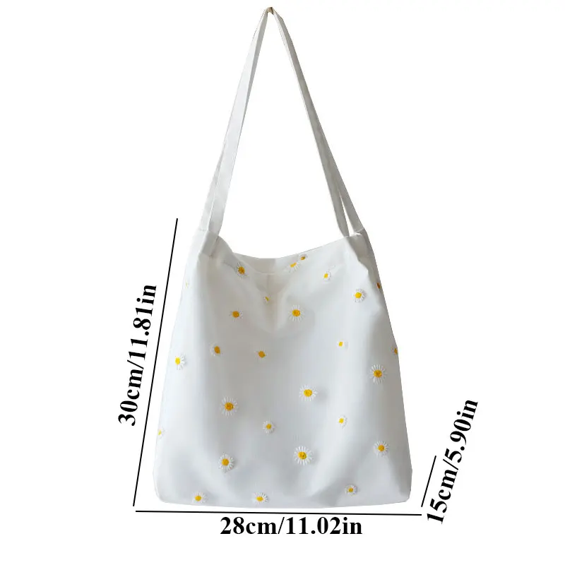 

2021 Cheapest And Hottest Mini Shoulder Bags for Women's Cute Embroidery Bag with Daisies Small Canvas Tote Bag