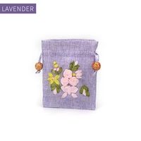 cute purple burlap embroidered jewelry storage display bags women earring pendent bracelet wedding ring packaging gift jewellery