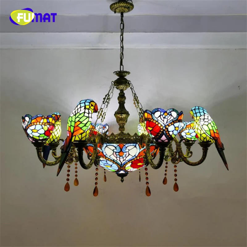 Goede Fumat Tiffany Kroonluchters Led Glas In Lood Papegaai E27 Hanglamp Orchidee Rose Bloem Luxe Opknoping Lichtpunt Loft Decor Lamp