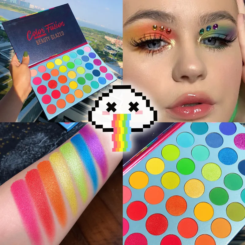 Палитра теней для век 40 цветов радужных пигментированные мерцающие матовые тени