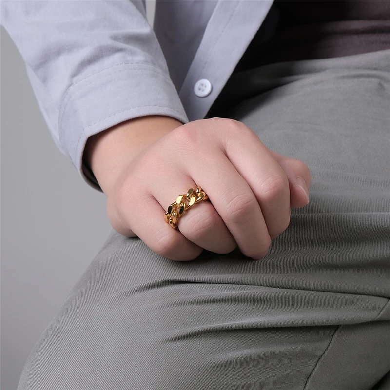 

Vintage 8mm NK Chain Rings For Women Wedding Jewelry Adjustable Antique Gold Color Stainless Steel Engagement Bands Anillos 2021