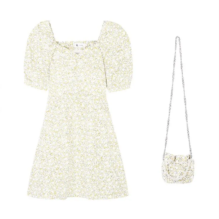 

Skirt dress Summer new dress Bubble sleeve floral skirt 2021 new French temperament fairy first love skirt undefined woman dress