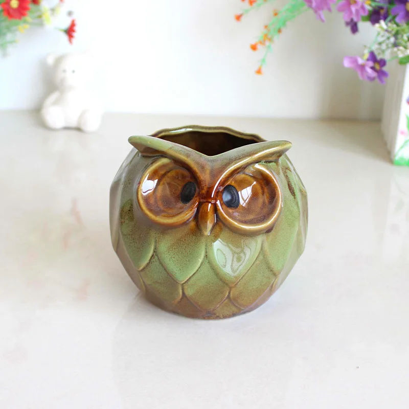 Керамический цветочный горшок в виде совы Ручное ремесло Домашний Настольный
