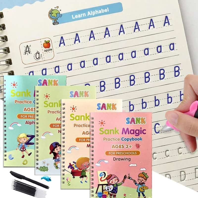 4Books Children's Magic Practice Copybook Reusable 3D Copybook Numbers and Letters Practice Homeschool Supplies Educational