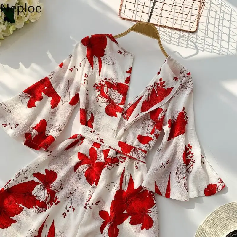 Nepole из шифона с цветочным принтом для женщин комбинезоны свободного покроя v