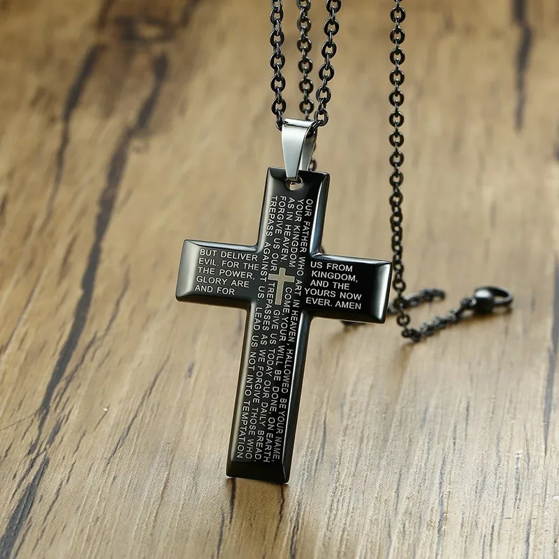 

Crucifix Necklace Our Father Prayer Men Cross Pendant Chain Spanish Prayer Medal Religious Medals Christian Jewelry