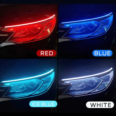 2 шт. светодиодные DRL автомобильные дневные ходовые огни гибкие водонепроницаемые полосы авто фары белый указатель поворота желтые стоп-сигналы 12 В