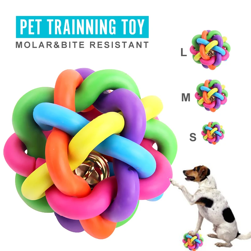 

Colorful Pet Dog Rubber Sound Toys Ball Fun Bell Trainning Tool Cat Toy Interactive Environmental Protection Durable Pet Product