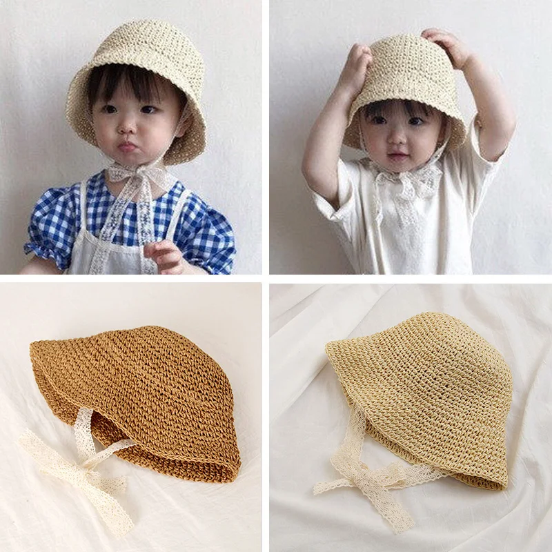 

Summer Baby Straw Hat Lace Windproof Cord Baby Girl Boy Beach Sun Hat Wide Brim Cute Floppy Hat casquette enfant