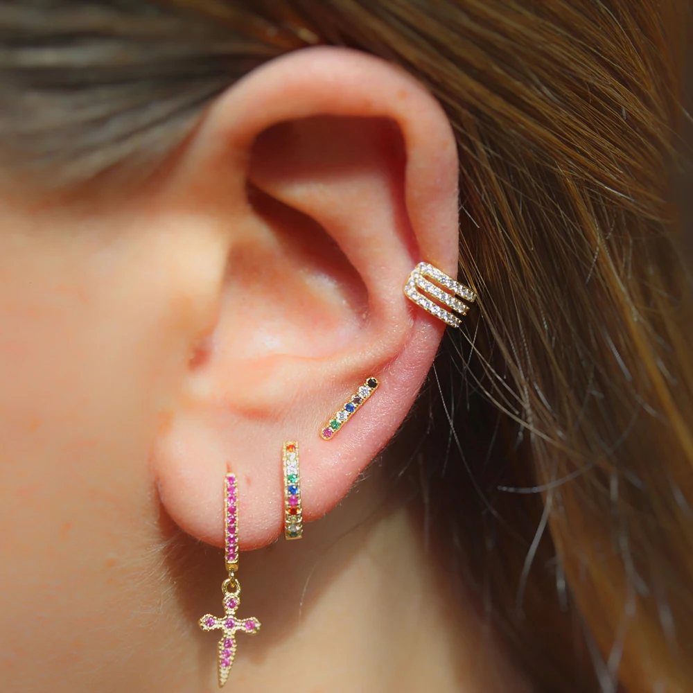 Серебро 925 пробы Радужная Золотая Сережка гвоздик заполненный минималистичные