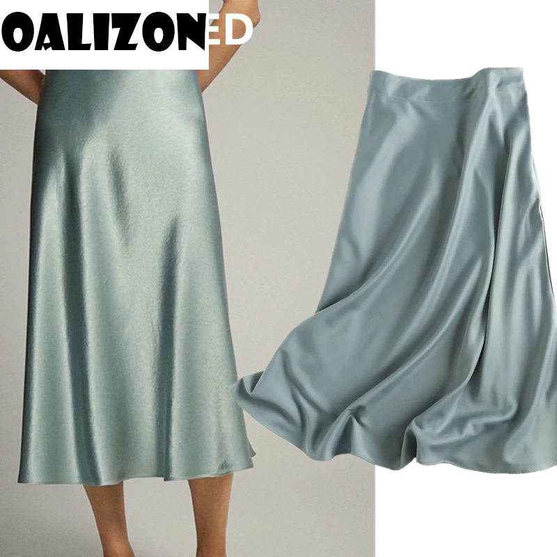 

Юбка Женская атласная средней длины, модная офисная простая элегантная длинная юбка в английском стиле с завышенной талией, лето 2021