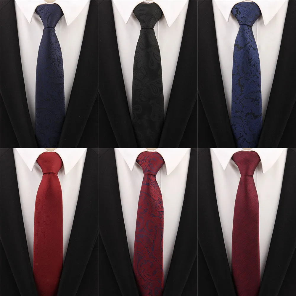 

10Pcs/Lot Paisley Ties for Men 6CM Skinny Tie Black Necktie Men Burgundy Silk Neckties Man Wedding Red Tie Navy Blue Tie B121