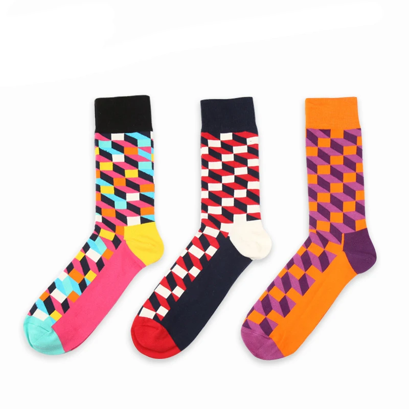 

1 Pair Fashion Men Women Spring Autumn Cotton Socks Geometric Plaid Socks Tube Warm Floor Socks Breathable Casual Funny Hosiery