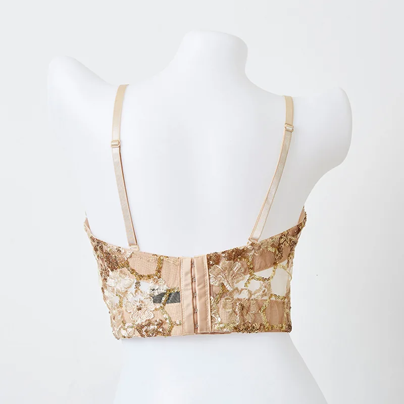 

2021 New Sequined Full Cup Bra Mesh Camisole Push Up Brassiere Underwear Lingerie Cropped Top Sexy Tank Tops For Women Y1423