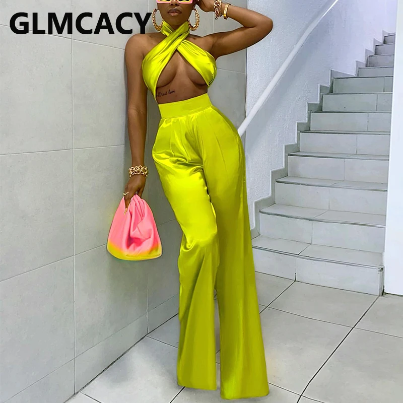 

Halter Backless Chic Long Jumpsuits Elegant Runway Loose Pants Overalls