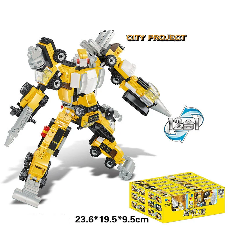 New 12 In 1 City Project Series Engineering vehicle Car Model DIY Building Blocks Enlighten Learning Brick Toy For Children | Игрушки и