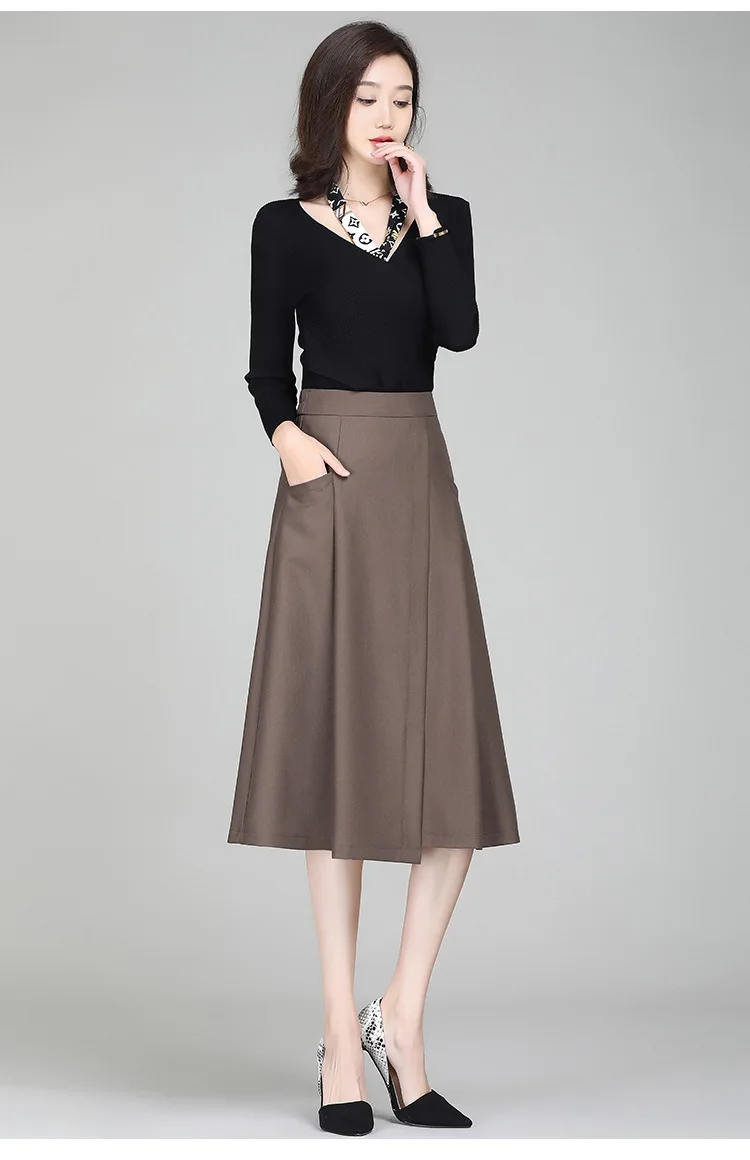 

Women High Waist Big Swing Formal Elegant Fashion Long Work Skirts Office Lady Plus Size Loose Casual A-line Skirt Spring 9571