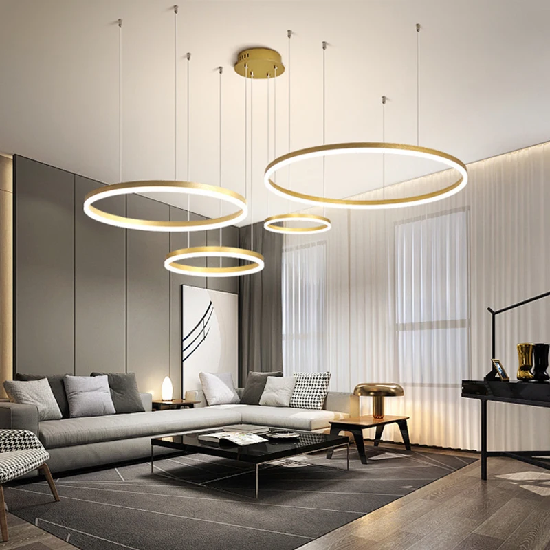 

Circle Modern Led Pendant light for Dining room Home Lighting Brushed Rings Ceiling Mounted Chandelier Lighting Hanging Lamps