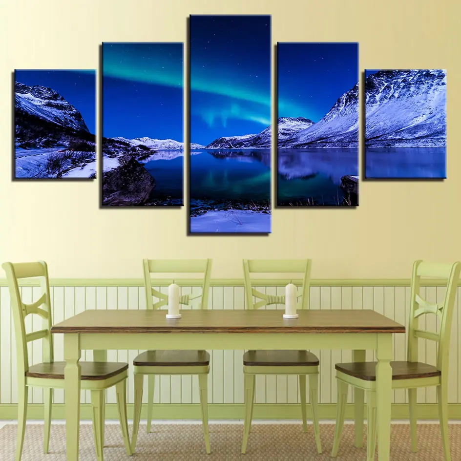

Hd Printed Picture Unframed Canvas Wall Art Living Room 5 Pieces Aurora Borealis Iceberg Ocean Landscape Home Decor Painting