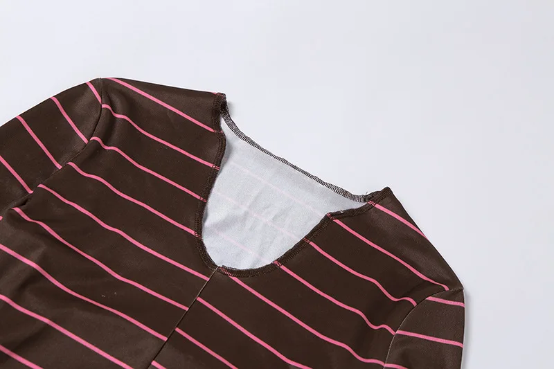 

Lounge wear Striped Two Piece Set Sexy O Neck Flare Sleeve Shirt Top with Biker Shorts Bodycon Sets Outfits Clothes for Women