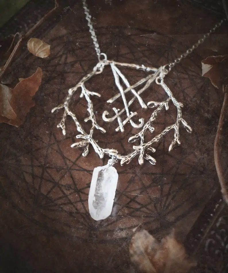 Ожерелье сигил Люцифер прозрачный кварц ветка сатана сатанин готика Бафомет