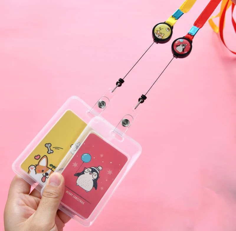 

1pcs Credit Card Holder Case Cartoon Cute Plastice Badge Retractable Reel Neck Strap Lanyard Bus ID Card for Schools
