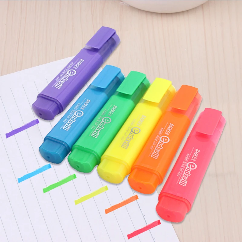 

2pcs Highlighter MP-460 Water-based Pigment Single Head 6-Color Marker Pen Head Pen Note Pen Stationery Office school supplies