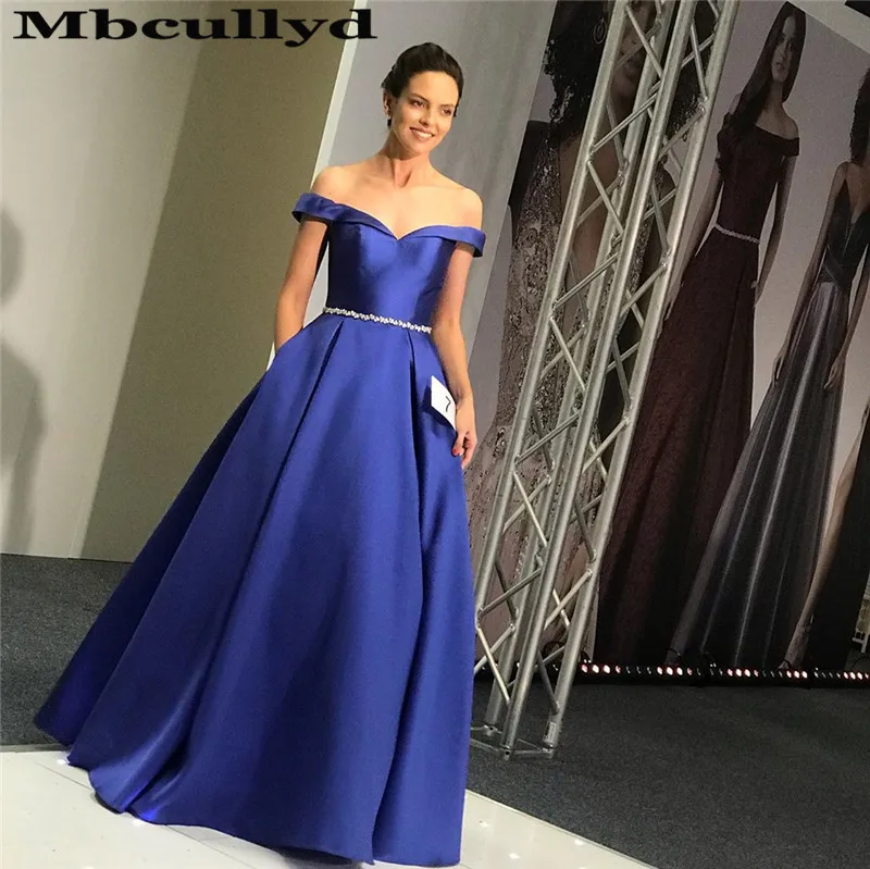 Mbcullyd Королевский синий атласные платья для выпускного вечера Длинные 2020