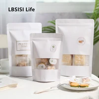 lbsisi life 50pcs nougat candy cookie bags self stand with window snowflake food chocolate hold pack plastic gift bag
