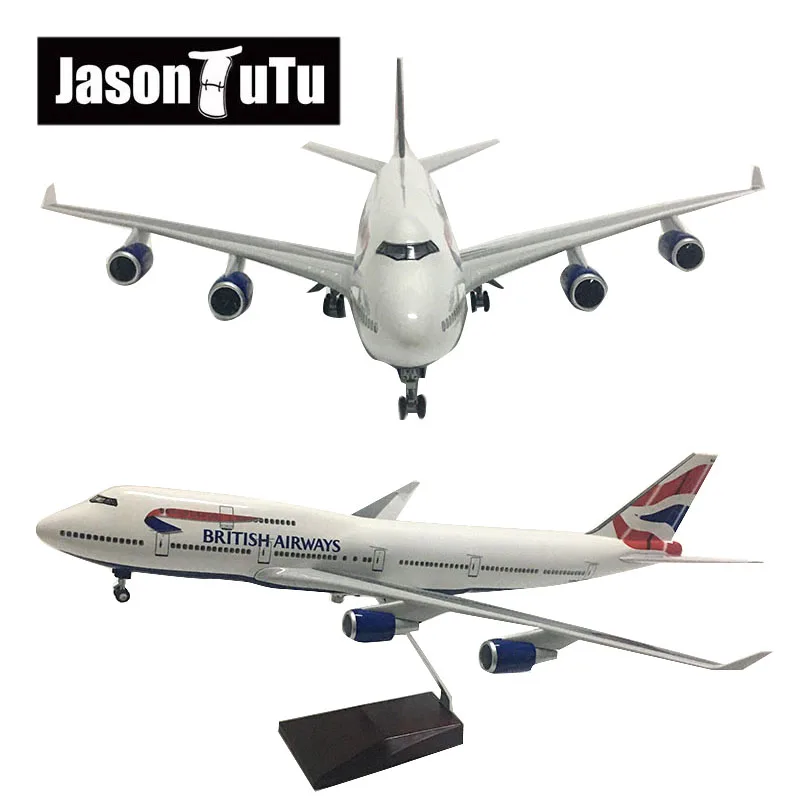 JASON tutú-Avión de 47cm, modelo de avión a escala 1/160, resina fundida a presión, avión británico Boeing B747, avión ligero y de rueda, regalo