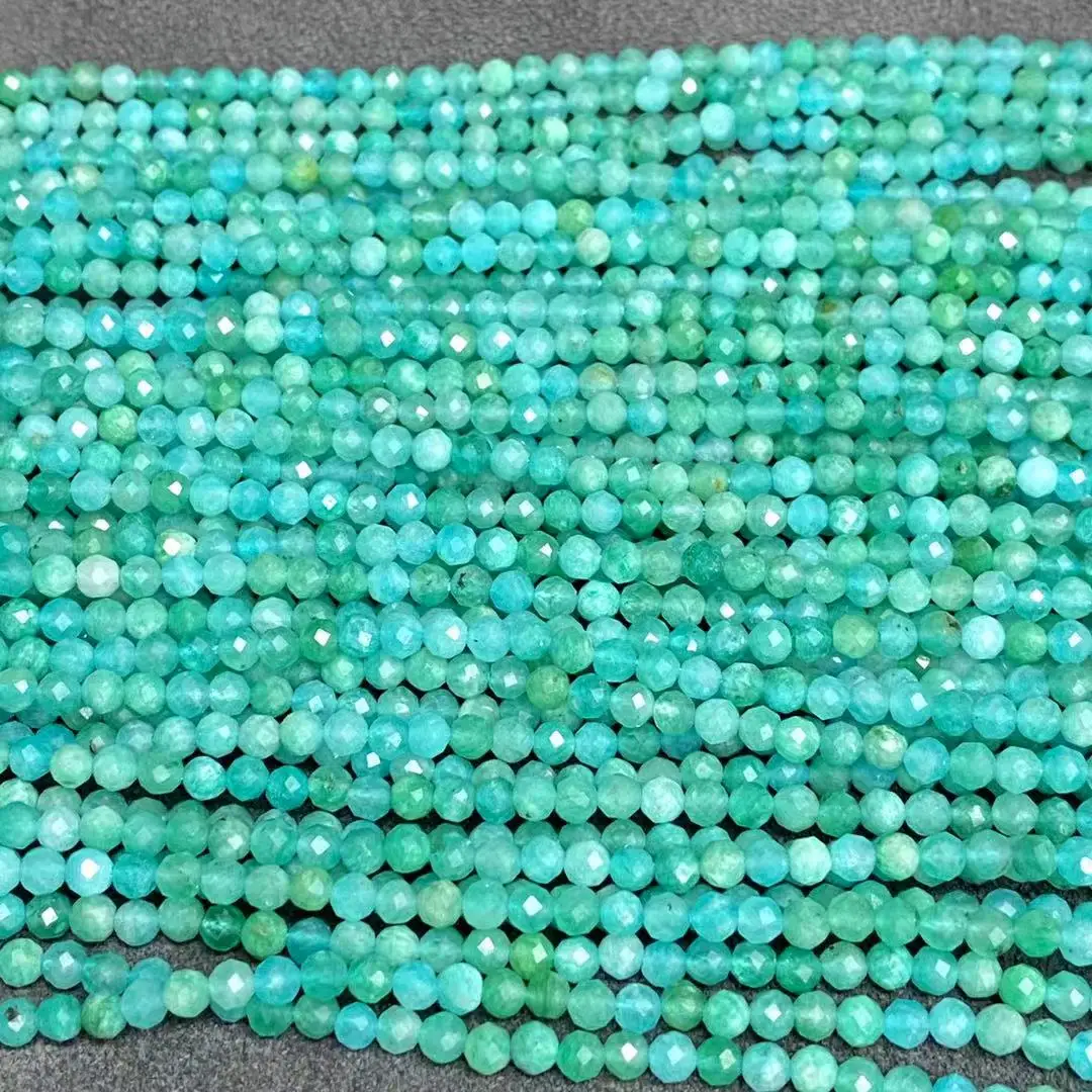 

3.4mm High Quality Green Amazonite Faceted Round Loose Stone Beads For Jewelry Making Bracelet Necklace Accessories