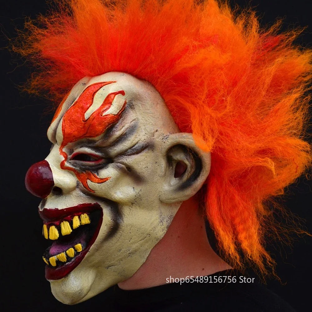 Хэллоуинская маска злобного страшного клоуна с пламенем из резинового латекса с волосами, смешной джокер для взрослых мужчин и женщин на новогоднюю вечеринку или карнавал.