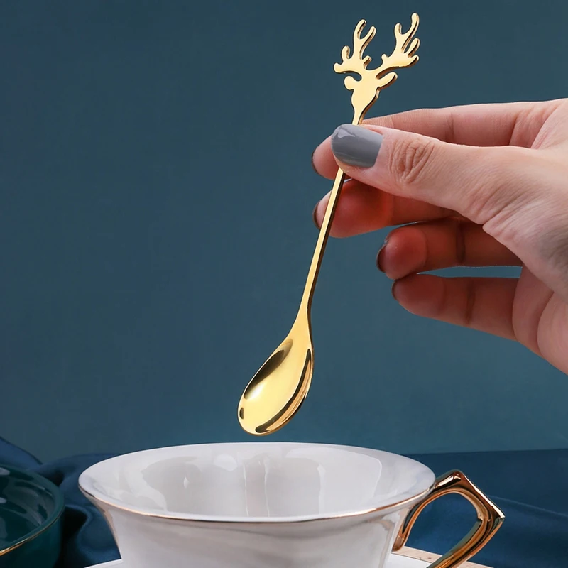 

Creative Stainless Steel Elk Coffee Spoon Teaspoon Mixing Stirring Spoon Dessert Spoon Table Decor Party Gift Kitchen Tool